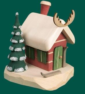 Räucherhaus – filigranes Elchmotiv mit winterlicher Szenerie, naturfarben – BxHxT = 10 x 17 x 10 cm