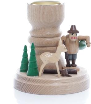 Teelichthalter – Reh und Förster mit Ringelbaum - natur – Höhe 11 cm