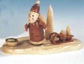 Tischdekoration Kerzenhalter Weihnachtsmann mit Schlitten natur Größe 12cm