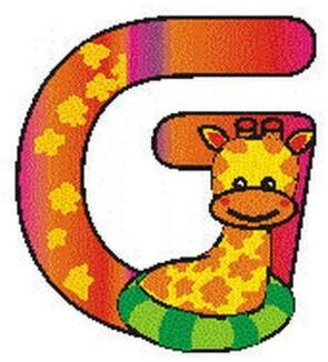 Holzbuchstabe – farbenfrohes G mit lustigem Tiermotiv, handgefertigt, aus dem Erzgebirge – BxHxT =