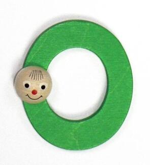 Holzbuchstabe – farbenfrohes O mit niedlichem Köpfchen, bunt lackiert – BxHxT = 6.5 x 7 x 1.8 cm