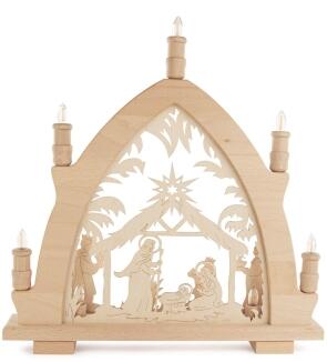 Leuchterbogen Krippe natur mit Innenbeleuchtung im Sockel BxHxT 42x43x6cm