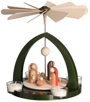 Pyramide – Moderne, handgefertigte Tischpyramide Christi Geburt in Grün – BxHxT ca. 20,5 x 22 x 20