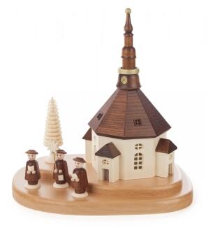 Fensterbild elektrisch Seiffener Kirche mit Kurrende auf Sockel BxHxT 21x22x16cm