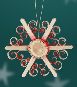 Strauchbehang – filigraner roter Spanstern mit Blumenrosette, naturbelassenes Lindenholz – BxHxT ca.