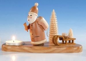 Tischdekoration Kerzenhalter mit Weihnachtsmann natur Größe 12 cm