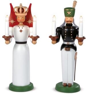 Weihnachtsfiguren – detailreicher Engel und Bergmann mit elektrischer Beleuchtung – BxH 17 x 40 cm