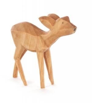Holztier – detailreich geschnitztes witterndes Reh, naturfarben, filigran gearbeitet – H = 4 cm