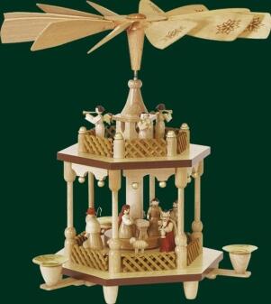 Tischpyramide – detailreiche Geburt Christi mit Heiligen Drei Königen und Schäfer, naturfarben –
