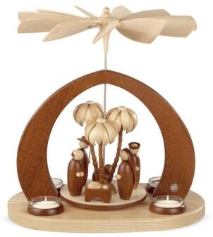 Tischpyramide – tolle Krippenszene in edlen Naturtönen mit Teelichtern – BxHxT 30 x 32 x 20 cm