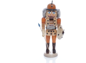 Weihnachtsfigur - Nußknacker Soldat mit Schild und Speer - Ansicht Geöffneten Mund