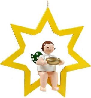 Fensterbild Engel im Stern mit Krone und Teelicht Höhe 38cm