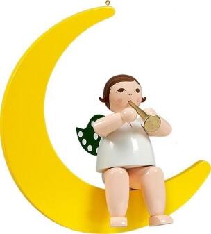 Fensterbild Engel im Mond mit Krone und Trompete Höhe 30cm