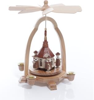 Tischpyramide für Kerzen - mit Kirche und Kurrendesänger - Ansicht Vorne- Hergestellt im Erzgebirge