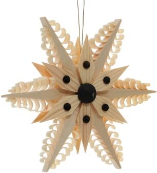 Christbaumschmuck – filigraner Spanstern mit Holzsegmenten und Halbkugeln, naturbelassenes Holz –