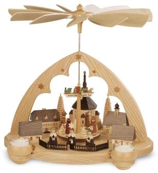 Tischpyramide – liebevoll gestaltetes Seiffener Dorf mit Spitzbogen naturbelassen – BxHxT 35 x 36 x