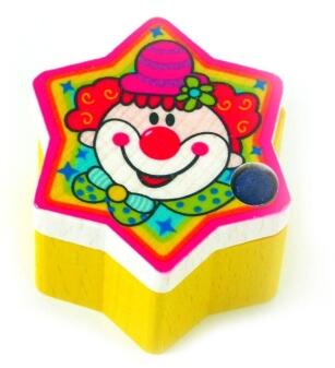 Zahnbox – mit farbigen Clownmotiv aus Buchenholz – BxHxT 4,5 x 3,5 x 4,5 cm