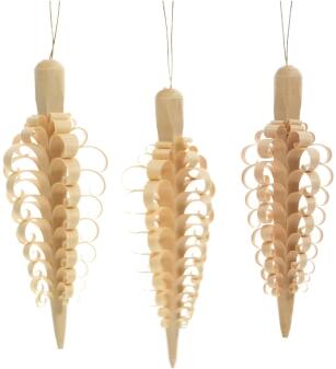 Baumbehang – Handgestochene Spanzapfen naturbelassen im 3er-Set – BxHxT je ca. 4x12x4cm