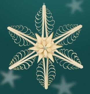 Fensterschmuck – Filigraner, handgefertigter Spanstern mit zwei Kiefernstern-Segmenten in Natur und 