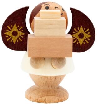 Miniaturfigur – liebevoll gestalteter Sternengel mit naturfarbenen Geschenken und goldverzierten