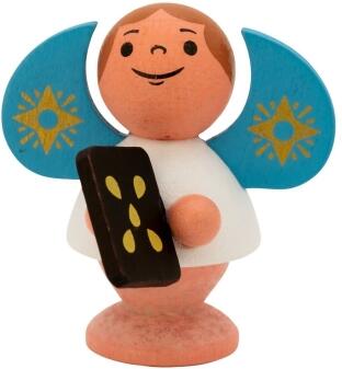 Miniaturfigur – liebevoll bemalter Sternengel mit blauem Flügelpaar und Pfefferkuchenherz – BxHxT 4 