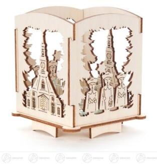 Teelichthalter mit Seiffener Kirche und Kurrende aus Holz von Großhandel Dregeno, erzgebirgische