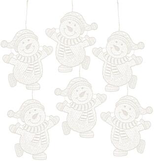 Baumschmuck – fröhliche Schneemänneranhänger mit Mütze und Schal aus Plauener Spitze – BxHxT 8 x 9 x