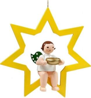 Fensterbild Engel im Stern mit Krone und Teelicht Höhe 38cm