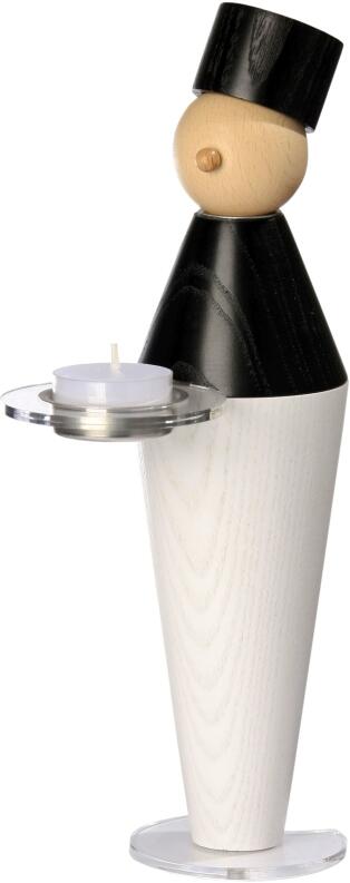 Weihnachtsfigur – moderner Bergmann mit schwarzer Mütze und Acrylglas-Teelichthalter – BxHxT