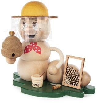 Räuchermann Imker mit Bienenkorb, Honigtopf und Schleierhut aus Holz, detailreich bemalt von