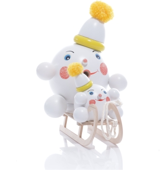Räucherfigur - Räucherschneeball Gelb mit Mini Schneeball auf Schlitten - BxHxT 18x18x13cm