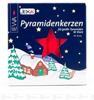 Pyramidenkerzen festlich intensiv rot von Großhandel Dregeno in Verpackung mit Wintermotiv und