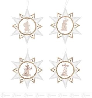 Baumschmuck Behang Weihnachtsmotive in Plauener Spitze, Satz 2 (4) Breite x Höhe ca 8,5 cmx9,5 cm