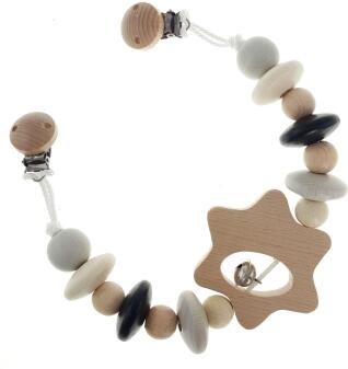 Kinderwagenkette – fröhlicher Stern mit bunten Holzteilen und Glöckchen – BxHxT 49 x 8 x 3,5 cm