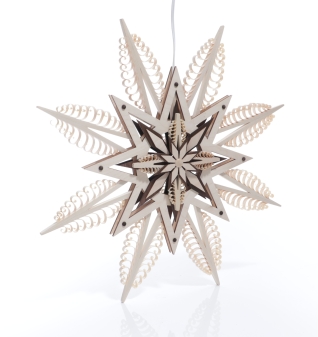 Fensterbild Spanstern – LED-beleuchteter Stern mit 8 Spanbäumchen Natur/Braun – BxHxT ca. 43 x 43 x 