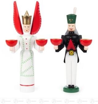 Figurenset – liebevoll gestalteter Engel und Bergmann mit getupfter Schürze, für Kerzen Ø 14 mm,