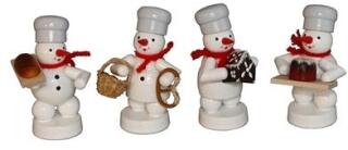 Holzdeko Schneemann Bäckerquartett mit Backutensilien aus dem Erzgebirge von Volker Zenker, vier