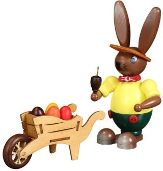 Räucherfigur - Osterhase mit Schubkarre farbig - HxLxB 20x24x11cm