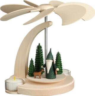 Bogenpyramide – detailreicher Jägerwichtel mit grünem Mantel und Holzdekor, liebevoll bemalt – BxHxT