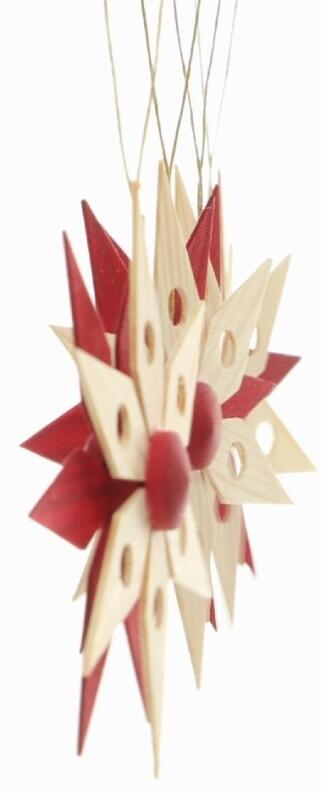Christbaumschmuck - Holzsterne aus Roten Kiefernblätter 4er Set - Ansicht Seite - Gibt es im Shop