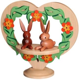 Osterdekoration - Holzherz mit Hasen farbig - HxLxB 25x27,5x12cm