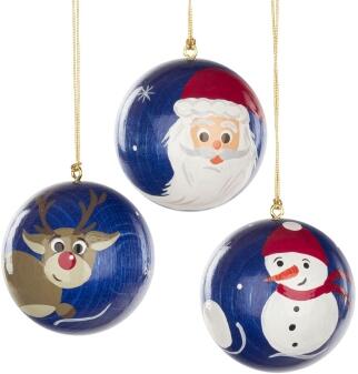 Christbaumschmuck Weihnachtsbaumkugeln blau Rentier, Schneemann und Weihnachtsmann Höhe 4cm
