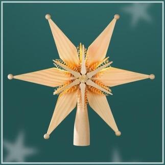 Baumschmuck - Filigrane, handgefertigte Baumspitze mit elektrischem Holzstern und kleinem Spanstern