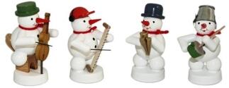Weihnachtsdekoration – detailreiche Schneemannkapelle mit Instrumenten, farbenfroh bemalt – H = 8 cm