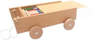 Holspielzeug - Holzspielzeug - stabiler Bausteinwagen mit Bausteinen natur/bunt - LxBxH ca. 40x25x14