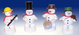 Weihnachtsdekoration – detailreiche Schneemannkapelle mit bunten Instrumenten, handbemalt – BxHxT = 