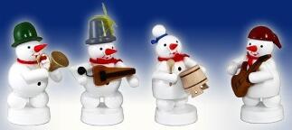 Weihnachtsdekoration Schneemannkapelle aus Holz mit Instrumenten, farbenfroh bemalt von Volker