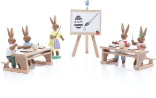 Holz Osterhasen Hasenschule mit Lehrerin, Schülern und Tafel von KDE-Kunstgewerbliche Drechslerei