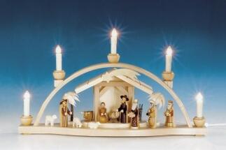 Schwibbogen – detailreiche Christi-Geburt-Szene mit elektrischer Beleuchtung, naturfarben – BxHxT = 