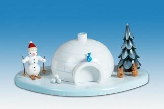Räucherhaus Iglu mit Schneemann auf Ski aus Holz von KDE Kunstgewerbliche Drechslerei Ellmann,